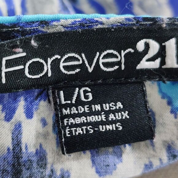 Forever 21 Bohemian Sleeveless Dress Elastic Waist Blue Print Size L Made in USA - Picture 2 of 10